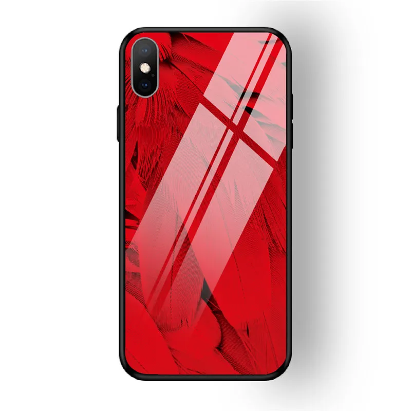 14 Чехол для iPhone X XS MAX XR для 6 6S 7 8 PLUS чехол из закаленного стекла с перьями красный желтый задняя чехол для iPhone 5 5S SE Funda - Цвет: 14