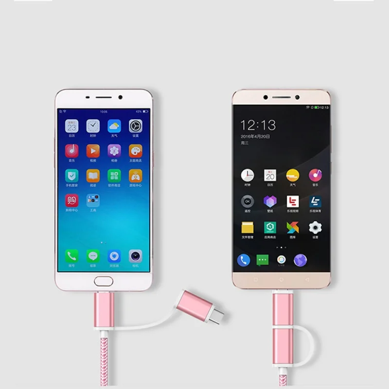 2 в 1 Многофункциональный зарядный кабель Micro 8 Pin нейлоновый плетеный для iPhone м |