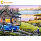 CHENISTORY 40x50 см краски по номерам для взрослых Diy каркасный дом и речной автомобиль пейзаж картина маслом домашний декор Настенная картина