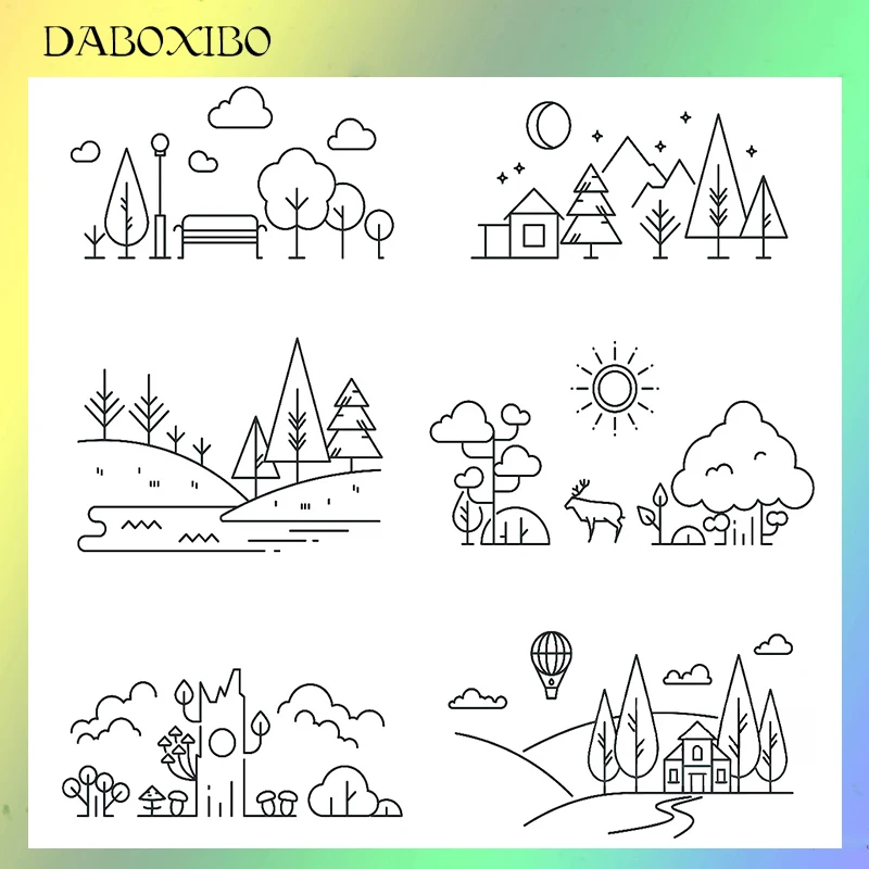 

DABOXIBO Laid-Back Afternoon Village Clear Stamps For DIY Scrapbooking/Card Making/Photo Album Silicone Decorative Crafts13X13