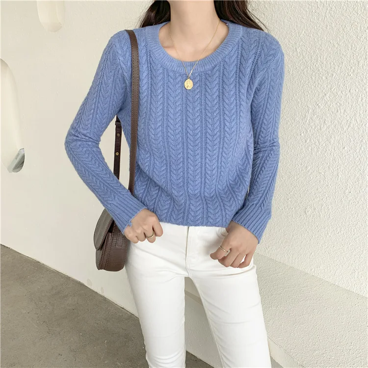 

Autumn And Winter Loose Show Thin Women's Solid Long Sleeves Round Neck Pullover Leisure Bottom Sweater For Women