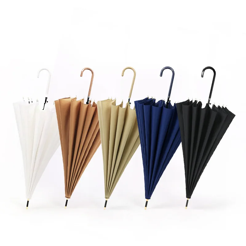 

16 Bone Curved Handle Umbrella Solid Color Simple Art Umbrella Windproof And Rainproof Semi-automatic Umbrella Men's Umbrella