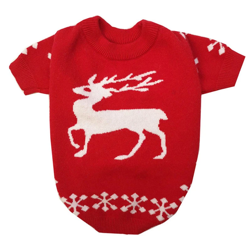 

Christmas Cute Pets Red Sweater Elk Printed Xmas Short Sleeve Dog Fashion Autmn Dog Casual Sweater S-2XL