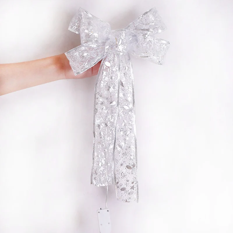 Большие Рождественские банты размером 35 см светящийся бант с серебряным принтом