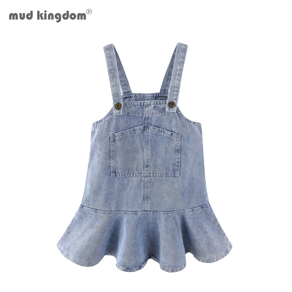 Mudkingdom Little Girls Dresses Denim Overalls Loose Girl Skirtall Jumper Plain Pinafore Mini Dress Toddler Girl Spring Clothes