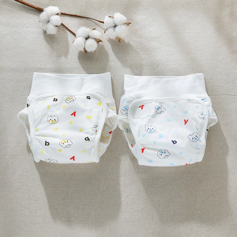 2PCS High Waist-H Herbabe 2 шт. детские штаны-подгузники 3 слоя милый новорожденных подгузники хлопок впитывающие подгузники для новорожденных Многоразовые - Цвет: 2PCS High Waist-H
