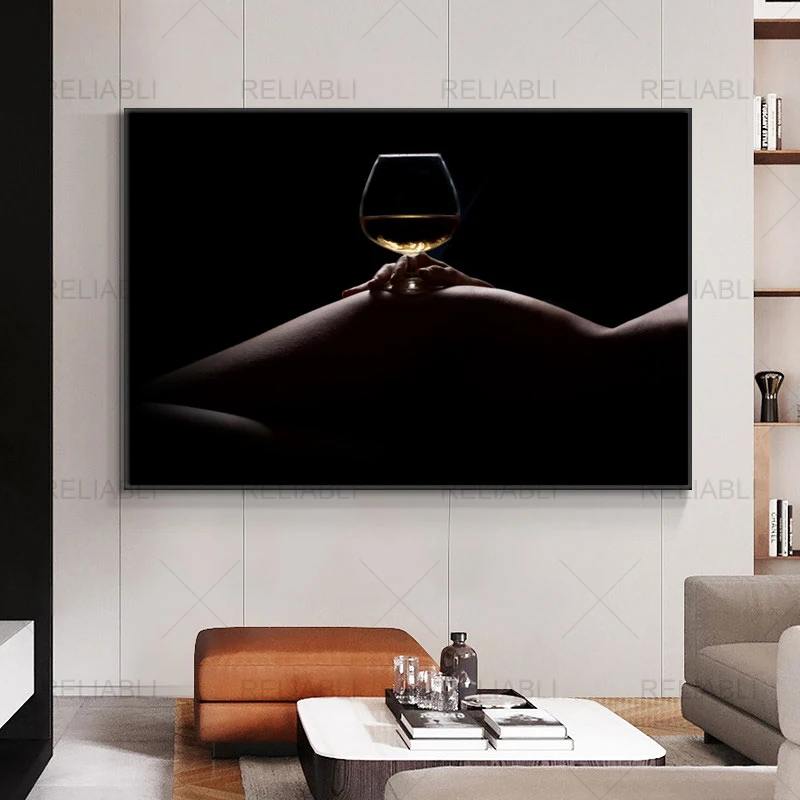 Сексуальное тело телесного цвета женская картина на холсте красное вино черный