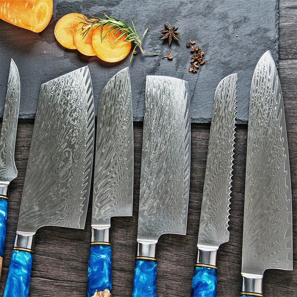 Набор ножей XYj из дамасской смолы универсальный резец шеф повара сантоку