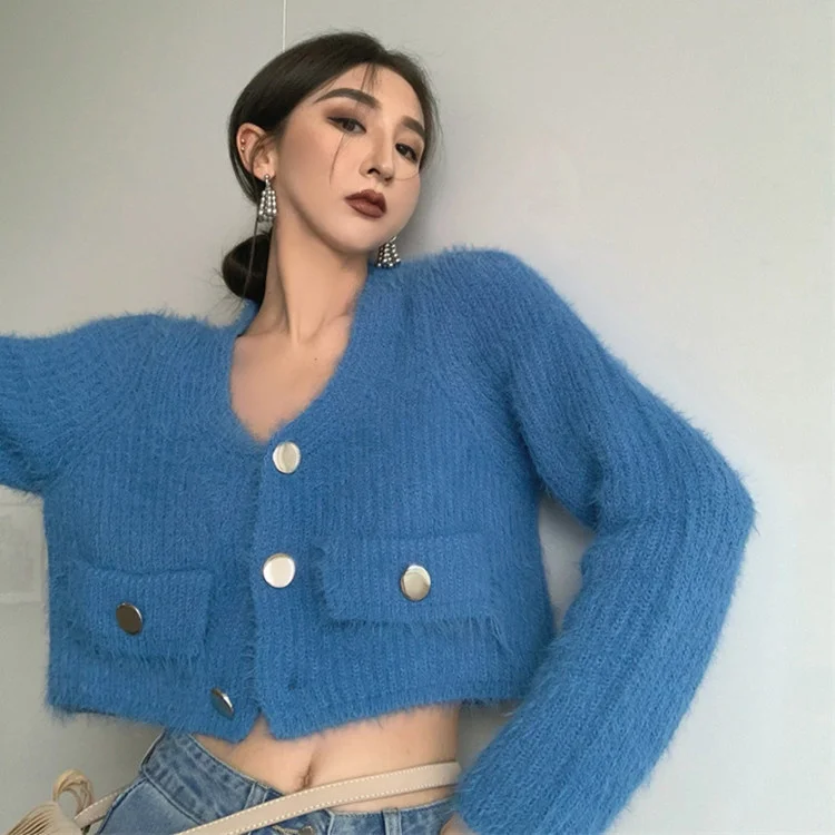 

Новинка 2021, Ранняя осень, модные популярные свободные темпераментные и тонкие вязаные короткие свитера для девушек