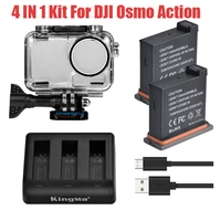 4 in 1 set for dji osmo action 2pcs lithium battery3 way chargerdiving waterproof protective housing case for dji accessories