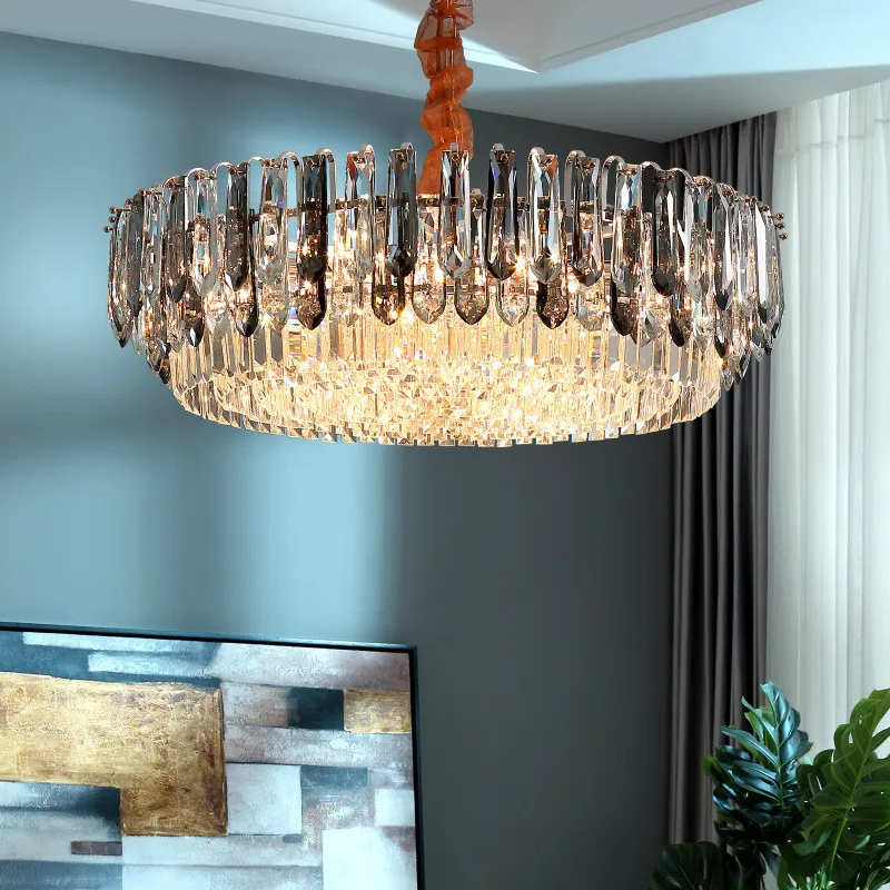 

Роскошные светодиодные подвесные светильники в стиле фойе, украшение на цепочке с прозрачными и серыми кристаллами, Золотой светодиодный с...