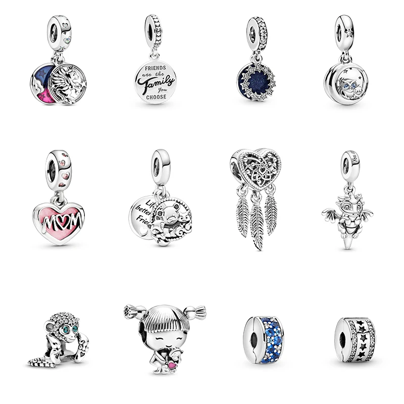 

New Product 925 Sterling Silver Monkey Mom Love The Owl Dangle Charmbeads Fit Original pandora Silver 925 Jewelry Making