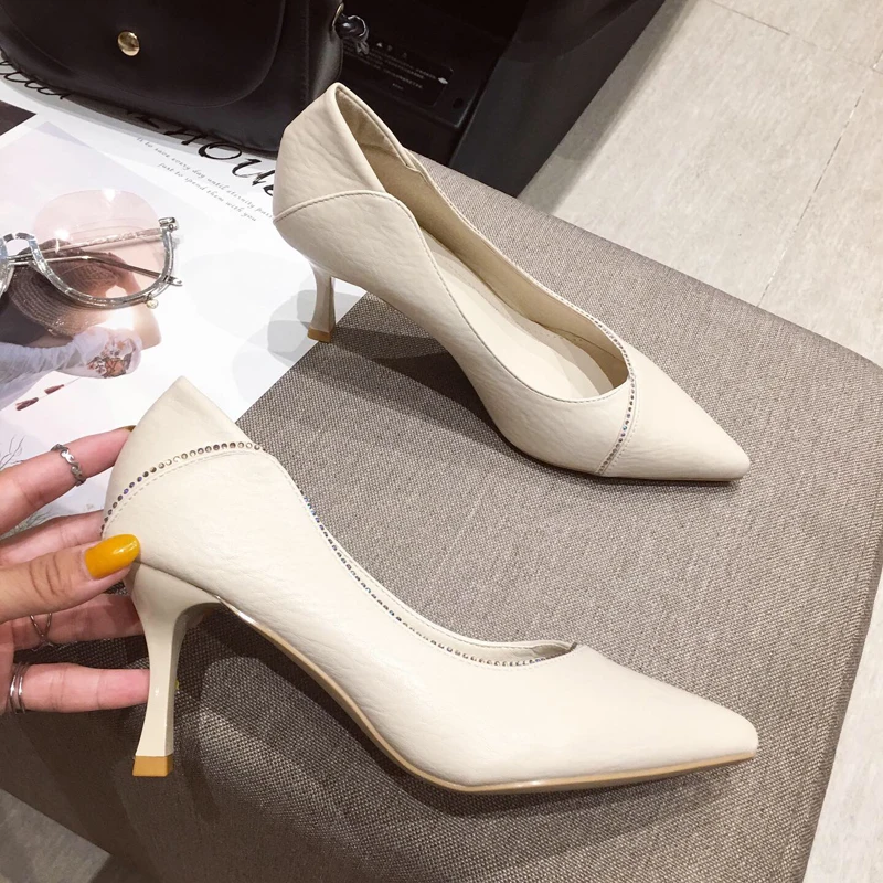 2019 г. женские туфли-лодочки на высоком каблуке 7 см кожаные необычные офисные