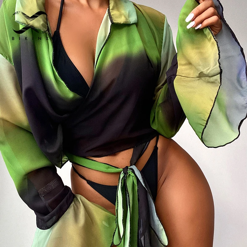 

Solid bikini set Print long sleeve swimsuit women Ruffle bathing suits swimwear conjunto biquinis feminino trajes de baño mujer