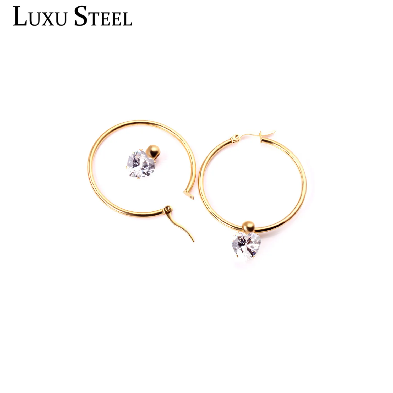 Женские двухкомпонентные серьги LUXUSTEEL круглые обруч из нержавеющей стали с