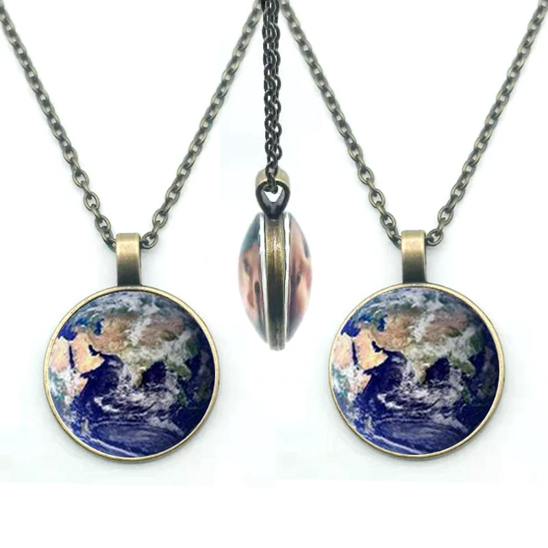 Ожерелье с двойным стеклянным шариком ожерелье изображением планеты Земля