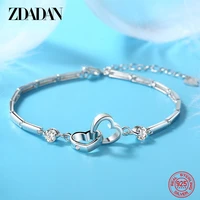 zdadan 925 sterling silver double heart bracelet for women wedding jewelry fashion gift