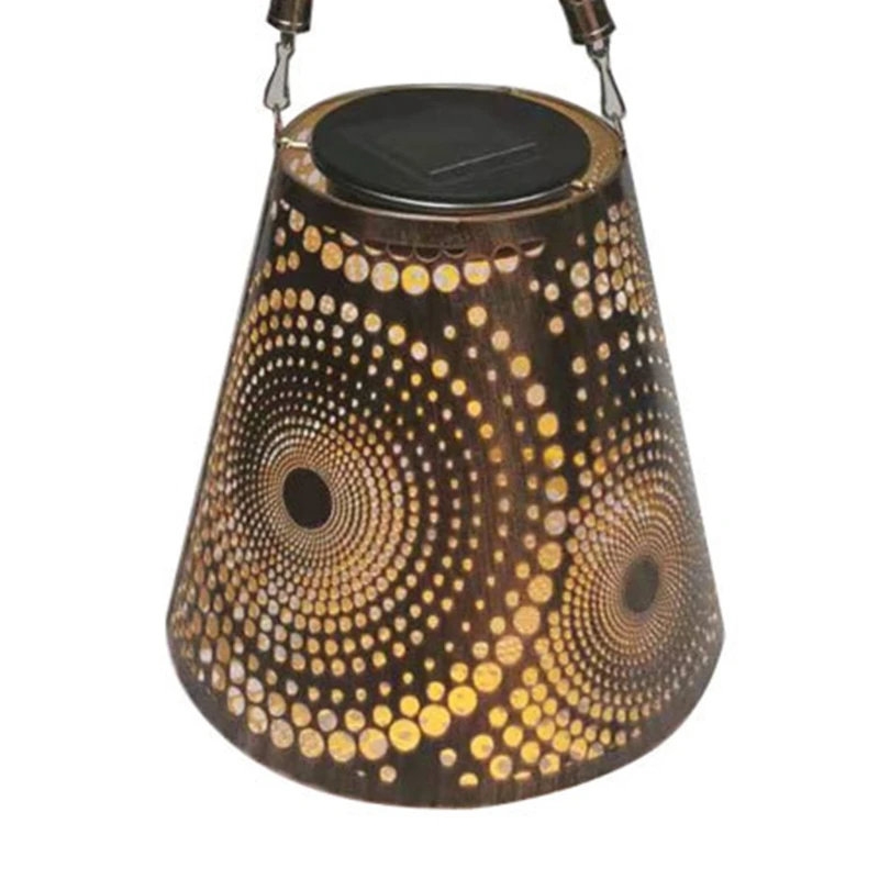

Retro Hollow Out Solar Lantern Hanging Metal Light Waterproof LED Projector Lamp