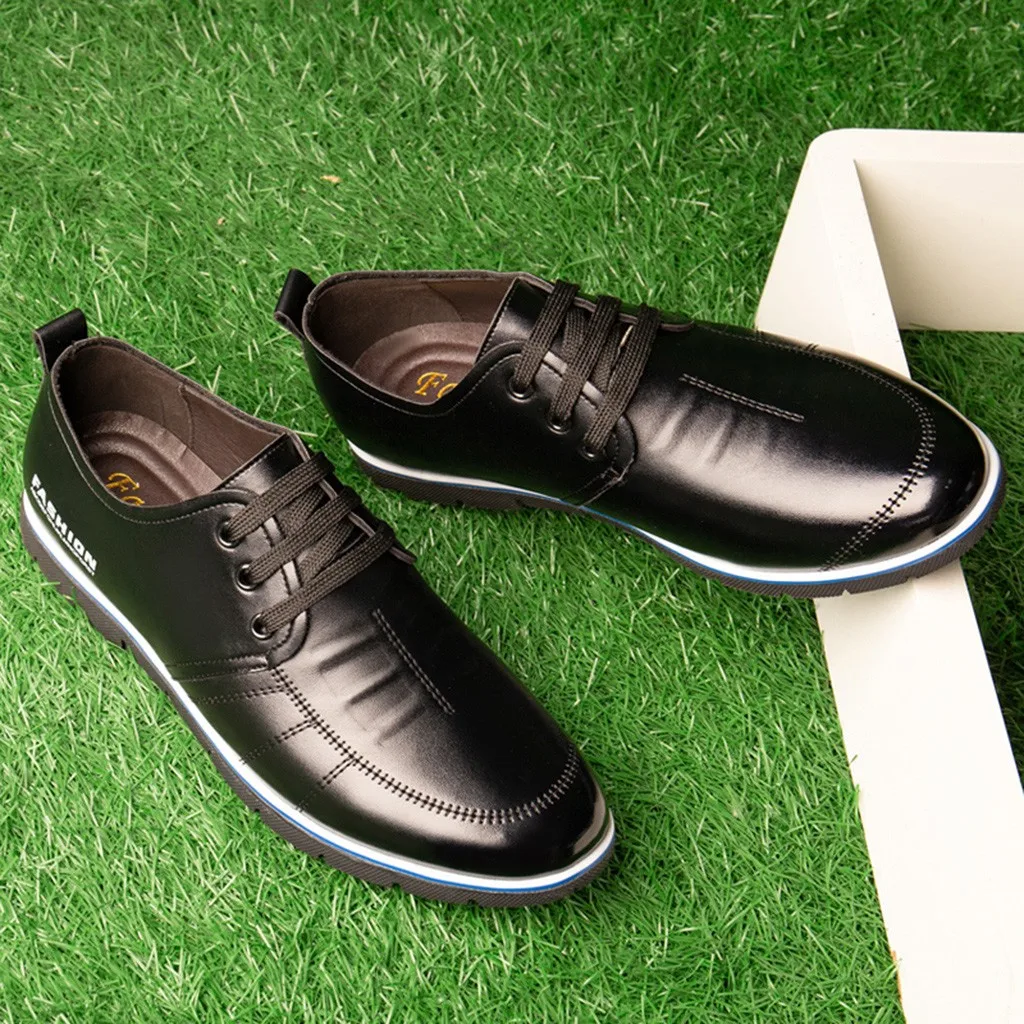Мужская обувь; Повседневная модная деловая кожаная обувь; Мужская модная однотонная кожаная деловая элегантная спортивная обувь на плоской подошве с круглым носком; повседневная обувь