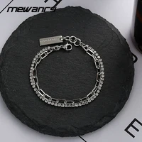 mewanry 925 steamp bracelet for women trend elegant sparkling double chain zircon party jewelry birthday gift wholesale