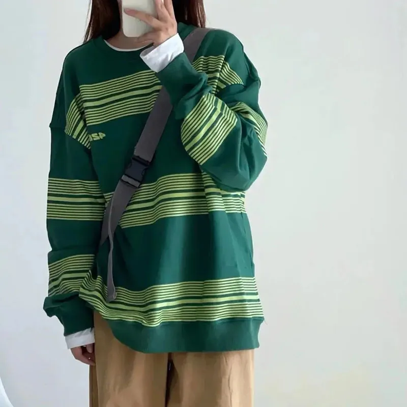 

Striped Sweater Women'S Fall New Loose Korean Hip-Hop Fashion Tide Brand Quality Clothing Couple Wear Student Long-Sleeved Shirt
