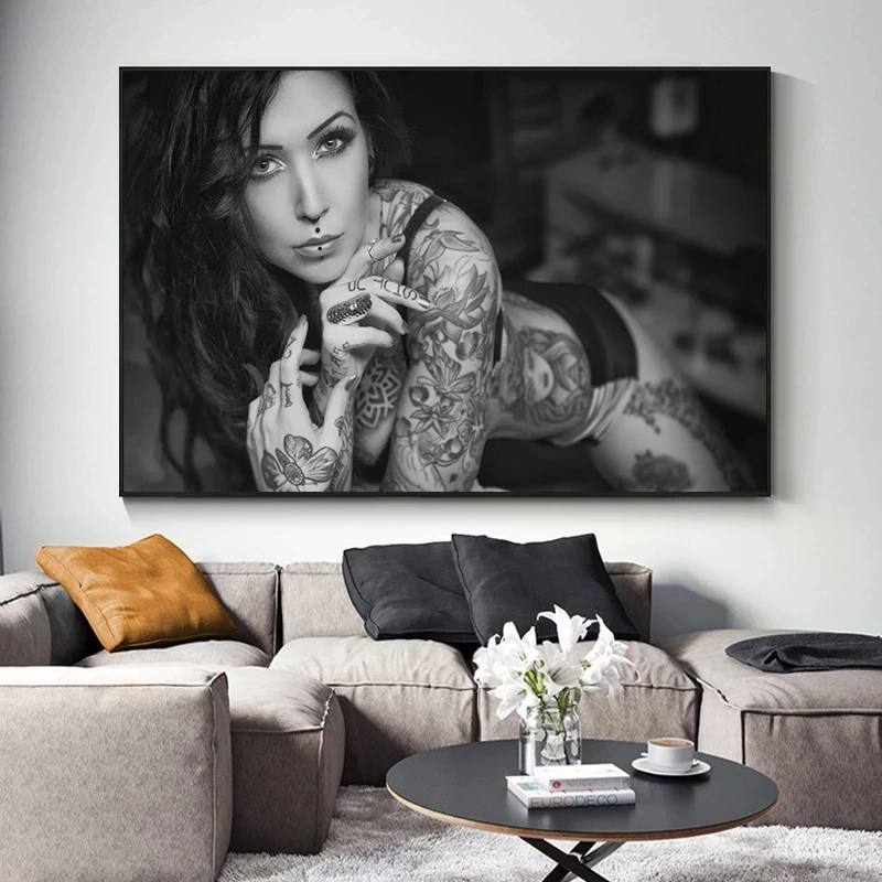 

Sexy Inked tattoo Girls artistic woman Canvas Painting Posters Cuadros Wall Art for Living Room Home Decor