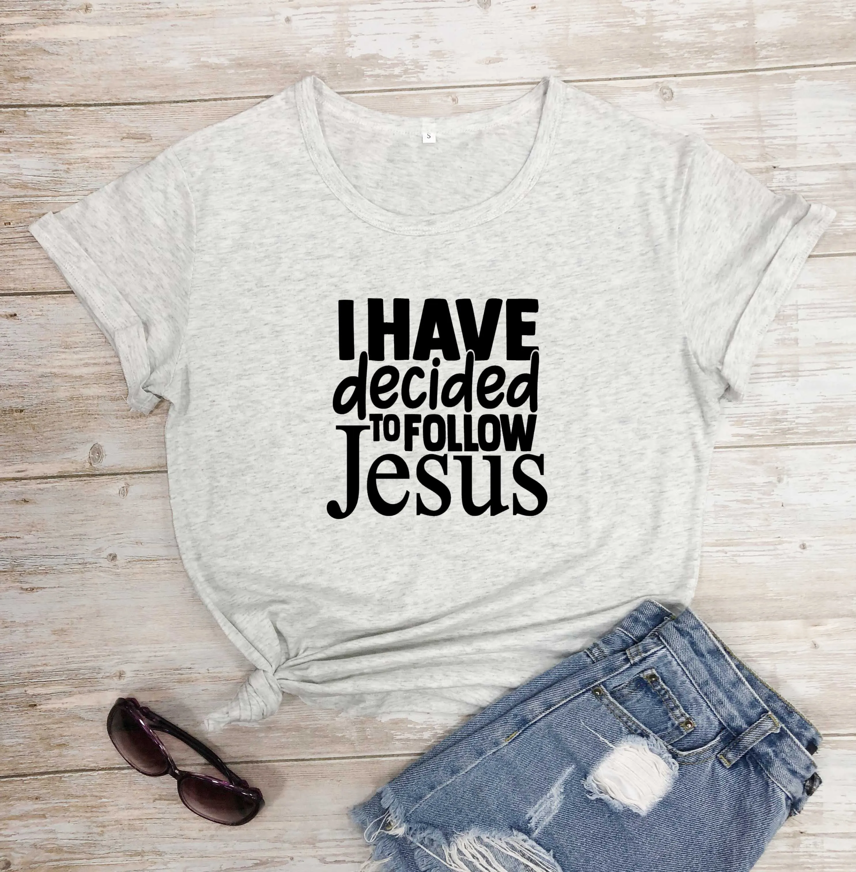 

I Have Decided to Follow Jesus T-Shirt Christian religion unisex cotton church believer young hipster tees vintage art tops P24