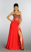 free shipping 2018 high split nude beaded vestidos formales long open leg gowns crystal black sexy red prom bridesmaid dresses