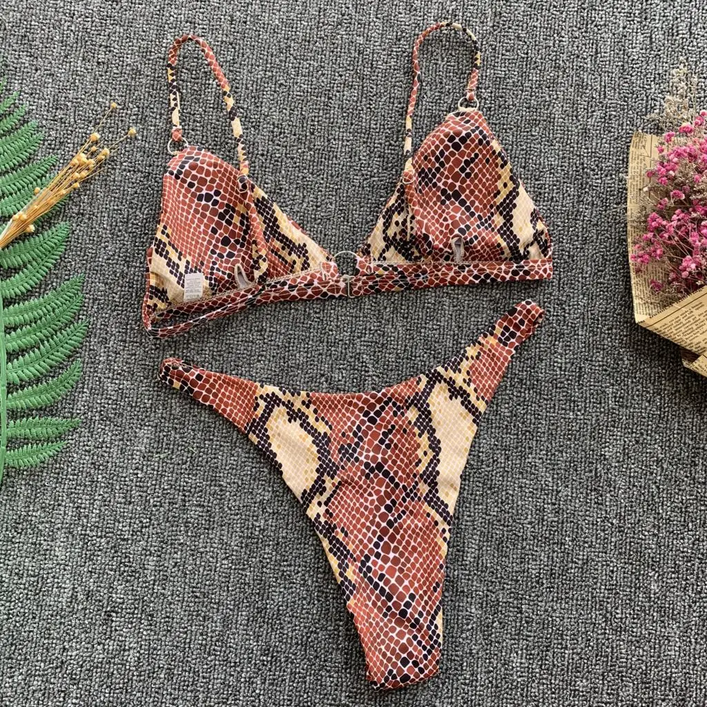 

Two Pieces Sexy Ladies Bikini Set 2019 Leopard Snake Bikinis Set Bandage Push-Up Bra+Shorts Swimwear Swimsuit Bathing suit
