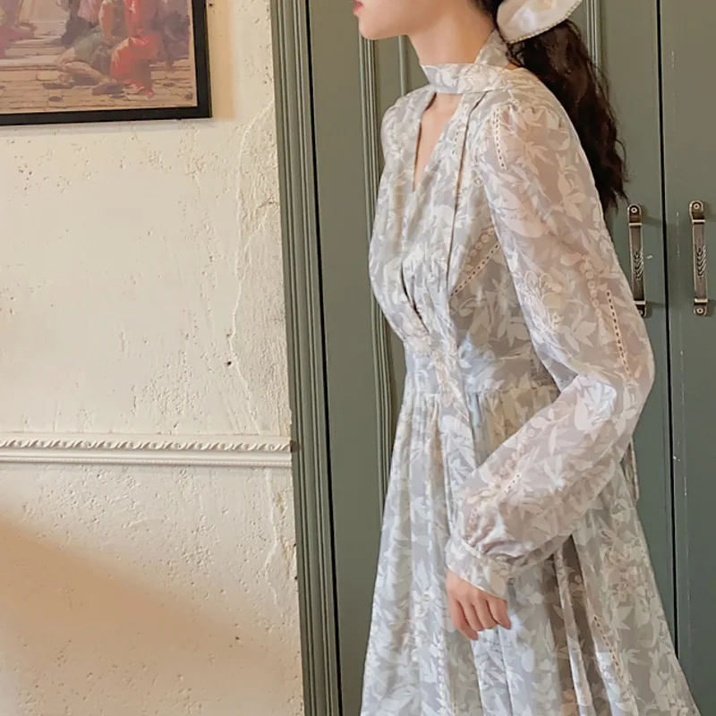 

Floral Print Sweet Chic All-match Streetwear Elegant Fashion Temperament Midi Dress Slim Summer Robe 2021 Vestidos De Verano New