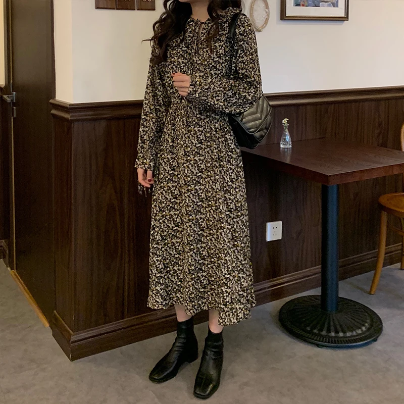 Женское платье макси с принтом женские повседневные платья длинным рукавом