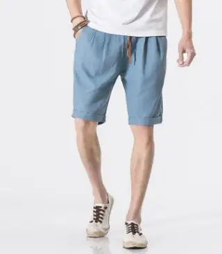 

ZNG 2020 new hemp short pair men's special summer casual pants pure color rope