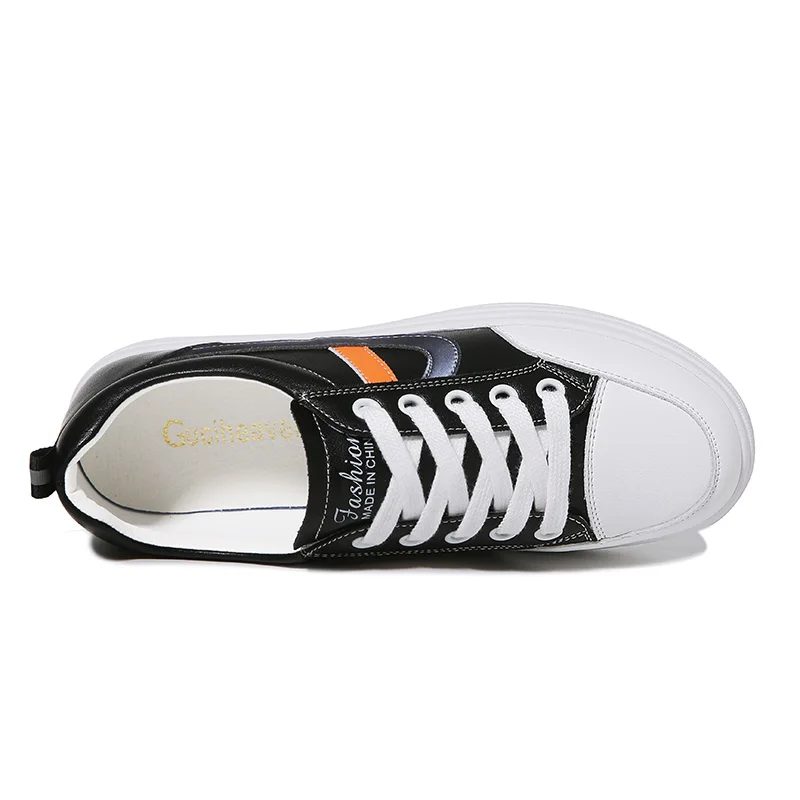 

Fashion White Split Leather Women Chunky Sneakers White Shoes Lace Up Tenis Feminino Trend Vulcanized Platform Women Casual Shoe