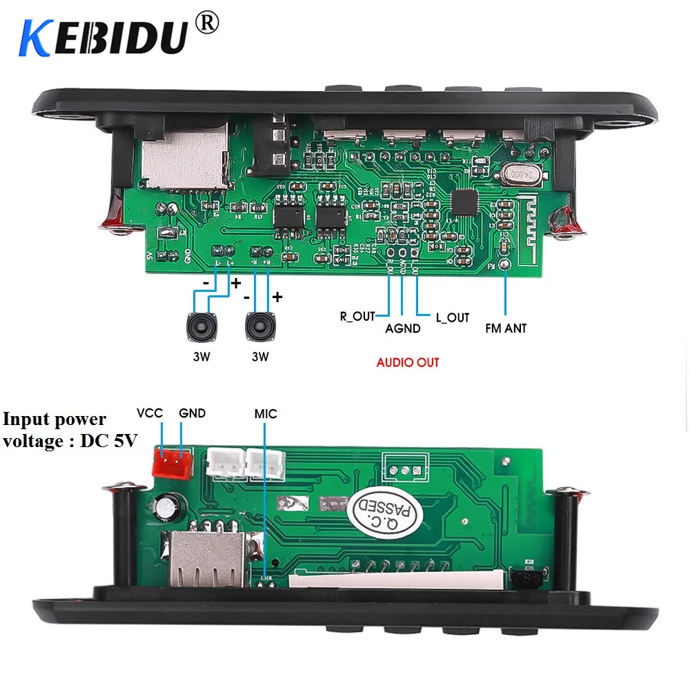 Автомобильный Bluetooth mp3-декодер Kebidu 5 В плата WAV WMA mp3-плеер с цветным экраном громкой