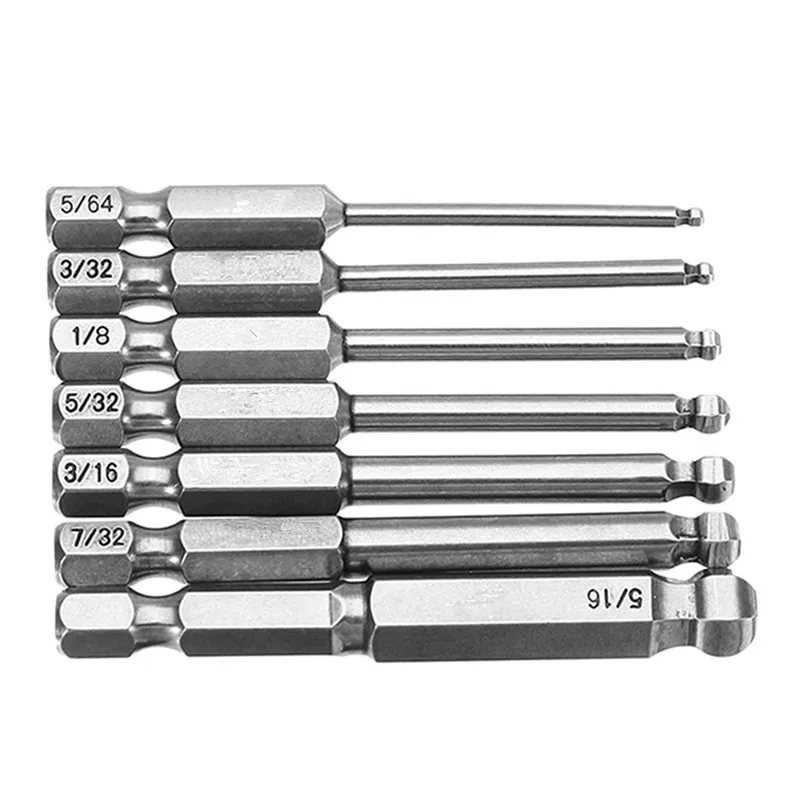 Broppe 7 шт 5/64-5/16 дюймов 65 мм Магнитные S2 стальные шариковые отвертки биты 1/4 дюйма