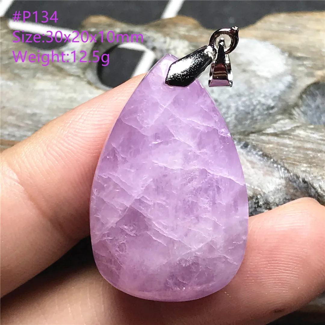 

Top Natural Purple Kunzite Necklace Pendant Jewelry For Women Man Crystal Healing Stone Silver 30x20x11mm Beads Gemstone AAAAA