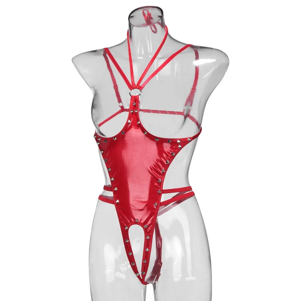 

Women Sexy Lingerie Leather Open Crotch Porno Underwear Hollow Clubwear Erotic Babydoll Bodysuit Backless Latex Catsuit Costumes