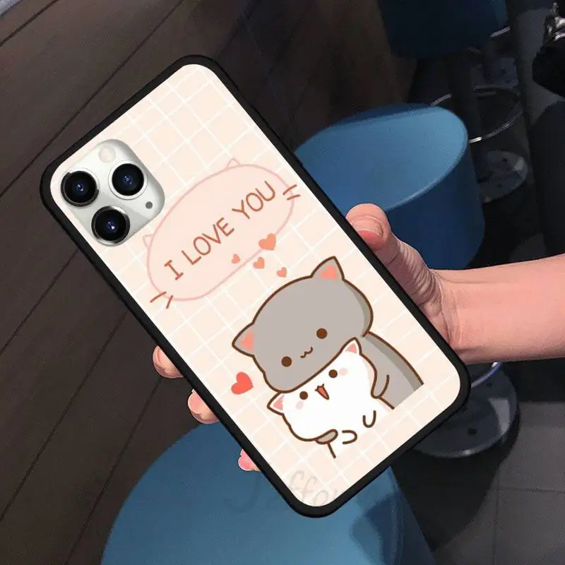 

Jemy Peach Cat Cartoon love cute Phone Case For iphone 7 8 12 11 XR XS pro Max Mini plus Soft silicone cover shell funda