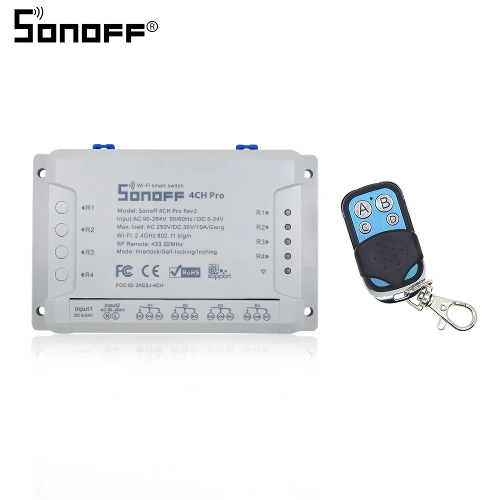 Itead Sonoff 4CH Pro R2 433 МГц 4 канала RF беспроводной пульт дистанционного управления Wifi умный переключатель инчинг интерлок реле Alexa Google Home - Комплект: PRO R2 433 remote