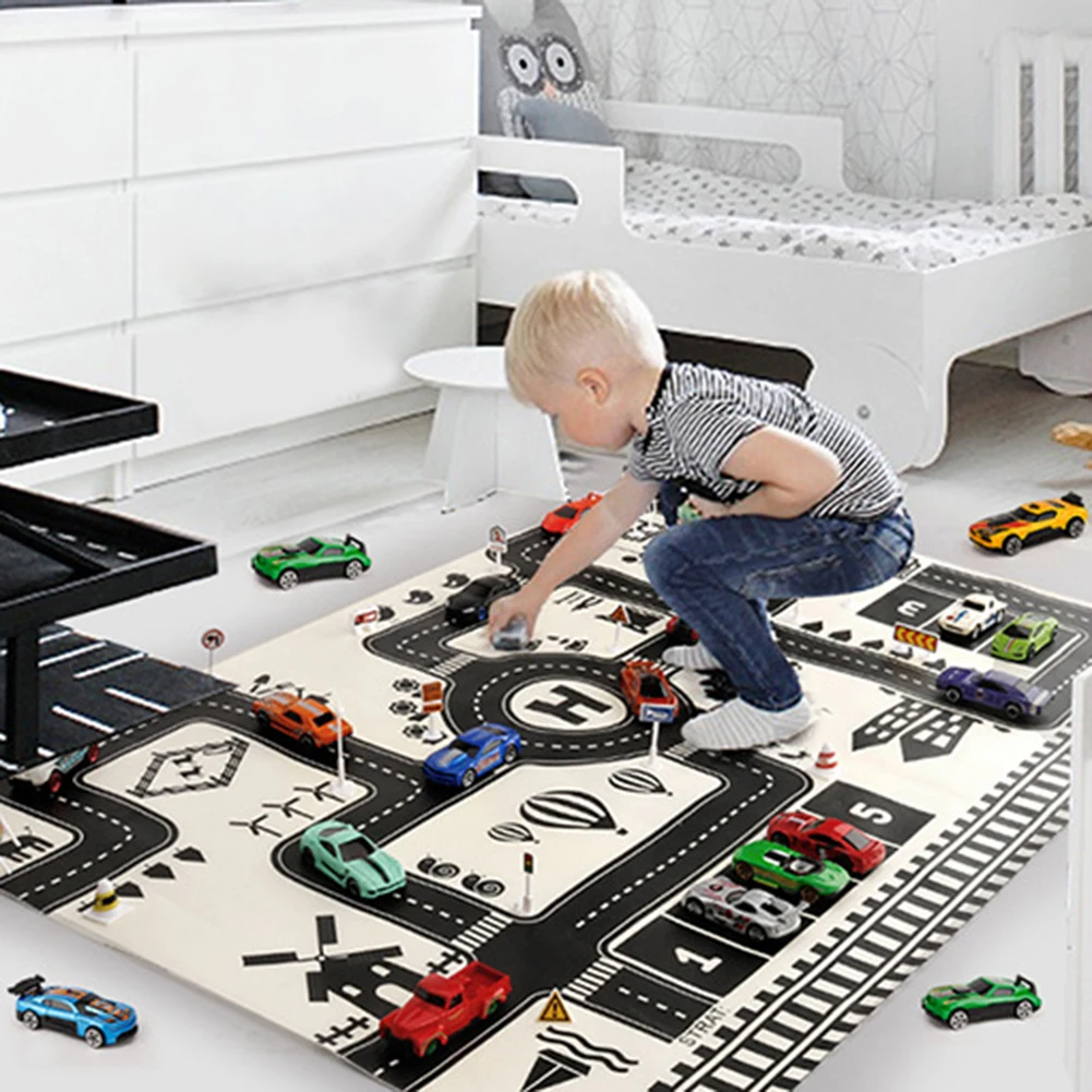 

83x59cm Kids Car City Road Play Mat Carpet Traffic Signs Blocks Education Toy New