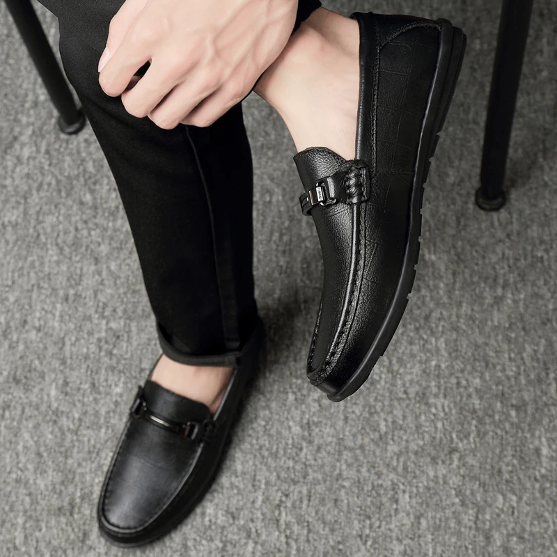 Туфли мужские из натуральной кожи Модные дышащие мокасины повседневные лоферы