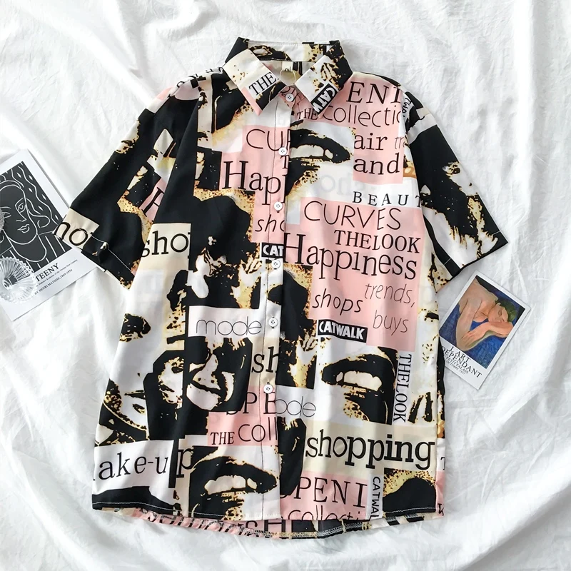 Модная новинка 2020 стильная ретро-рубашка в гонконгском стиле с принтом свободные
