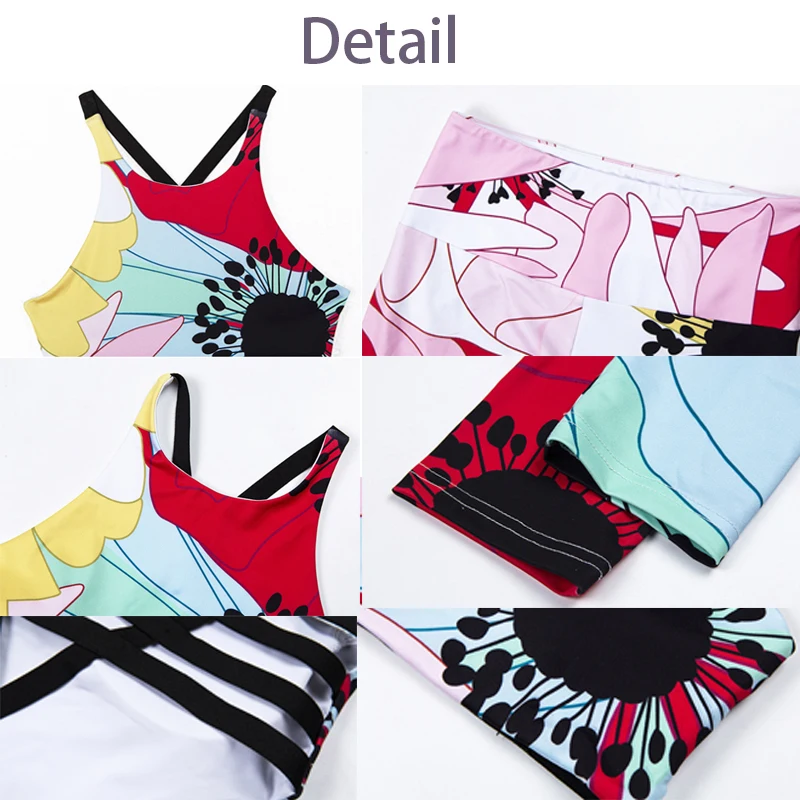 

2021 Women's Tracksuit Floral Print Sexy Backless Yoga Fitness Suit Bra Crop Top Leggings Famme Sportswear Free Shipping