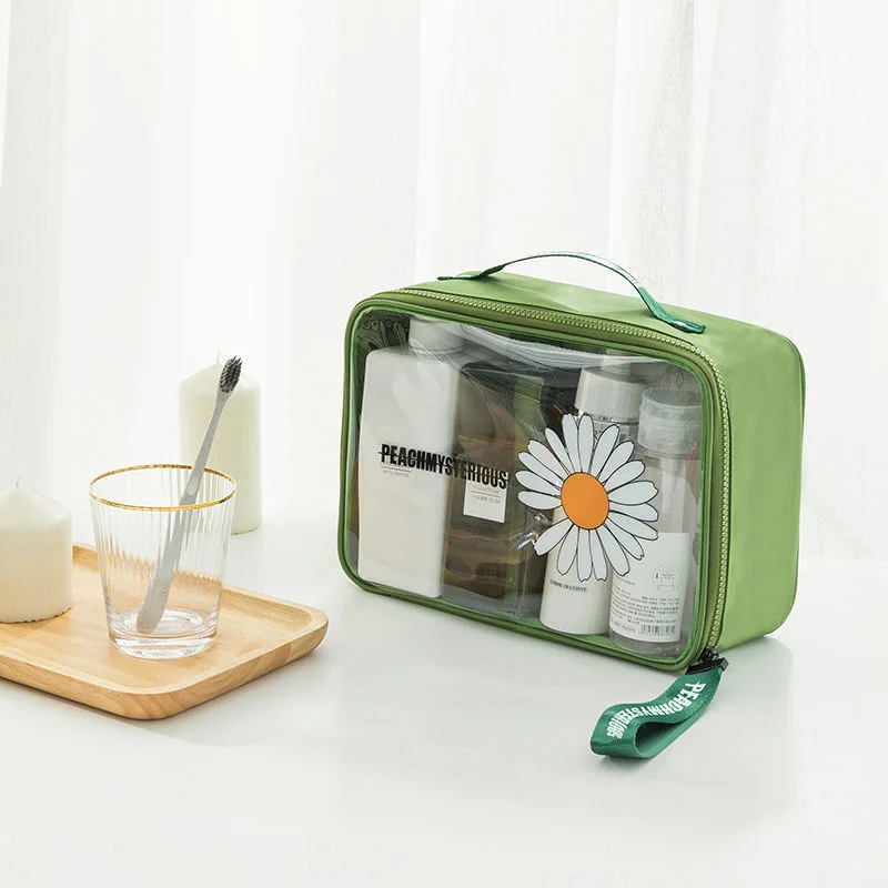

High Quality Small daisy transparent cosmetic bag hotselling large-capacity portable travel waterproof toiletry bag storage bag