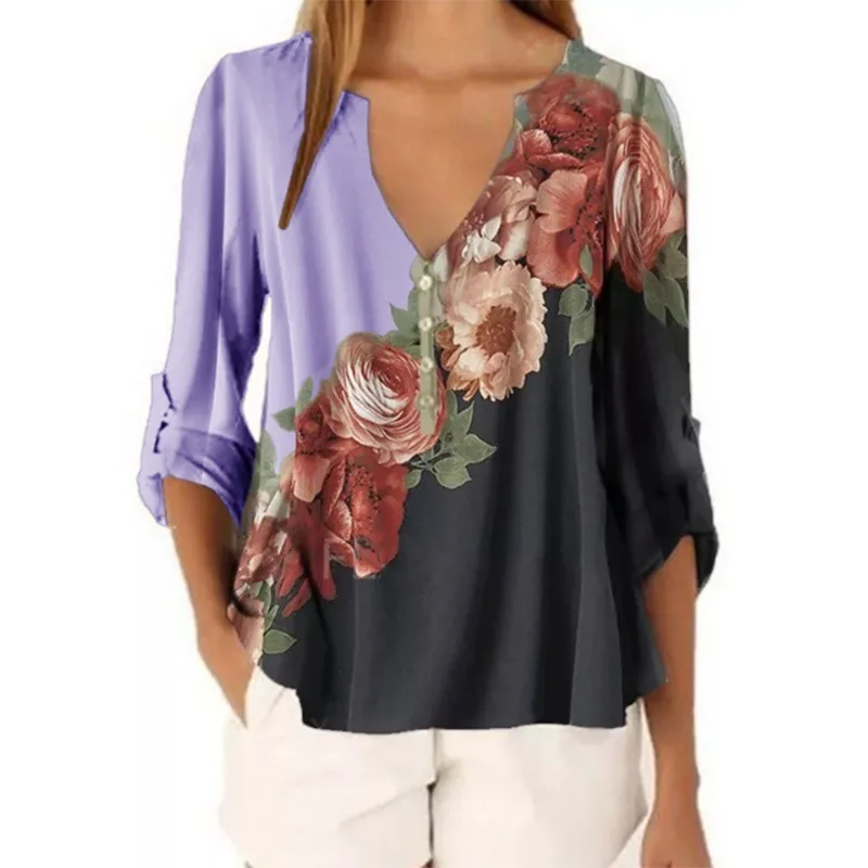 

Half Sleeve Beach Shirt Office Work Shirts Blusas Summer Floral Print Women Size Feminina Top 5Xl Plus