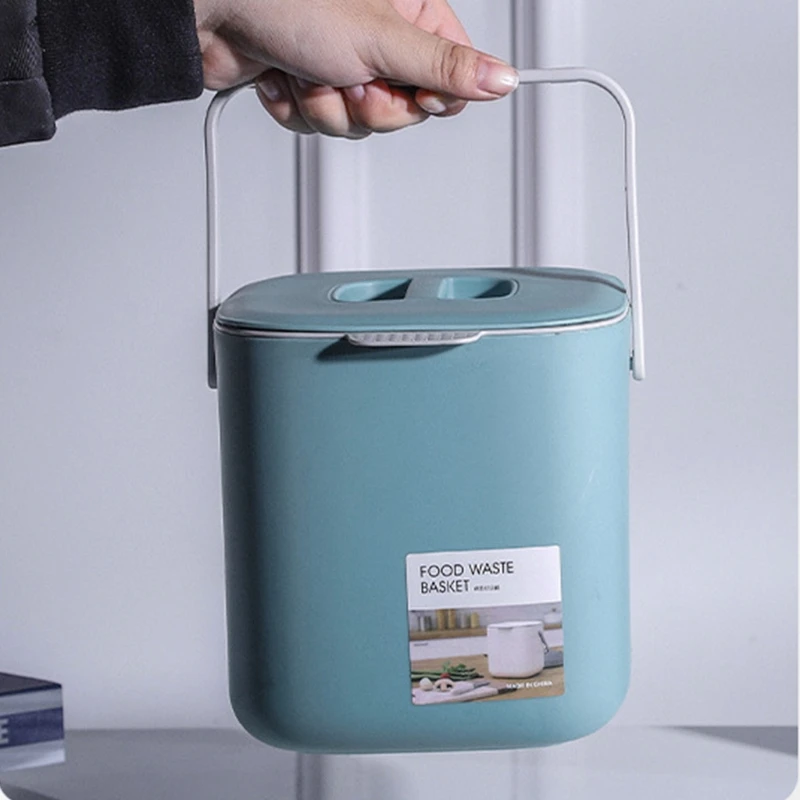 

Portable 2 Tier Plastic Kitchen Waste Trash Can with Handle Compost Drainer Garbage Bin Rubbish Container Organizer
