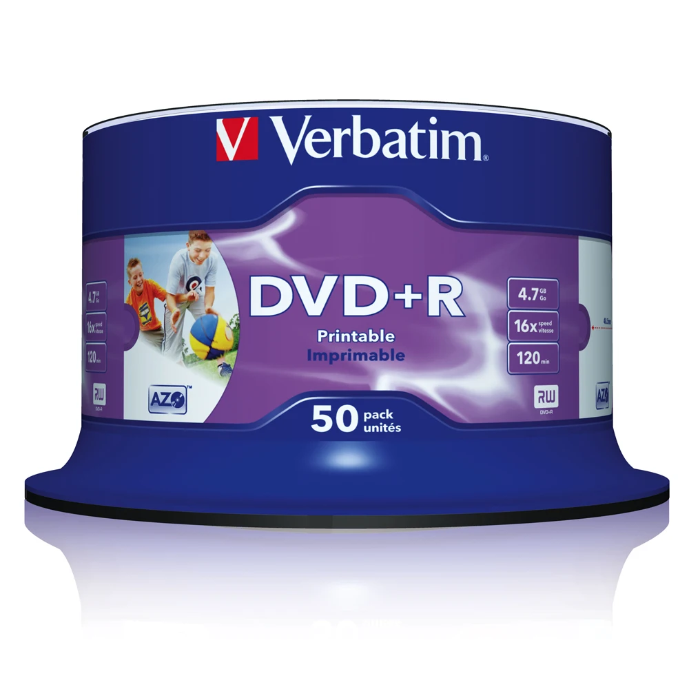 Verbatim DVD + R 4 7 GB 16X 50PK шпиндель белый струйный для печати записываемый диск Пустой