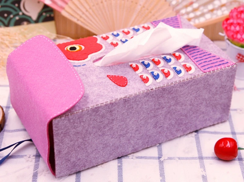 Тканевая коробка для салфеток чехол держатель ручной работы фетровая настенная