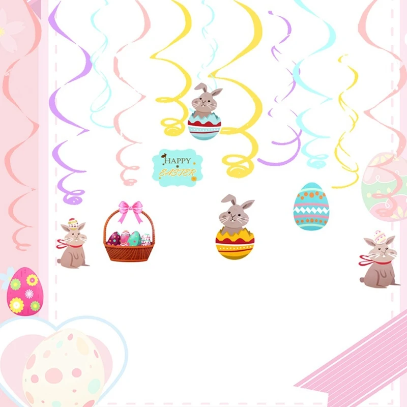 

Pack of 24 Easter Hanging Swirl Decorations Easter Ei Party Bunny Hanging Swirl 69HF