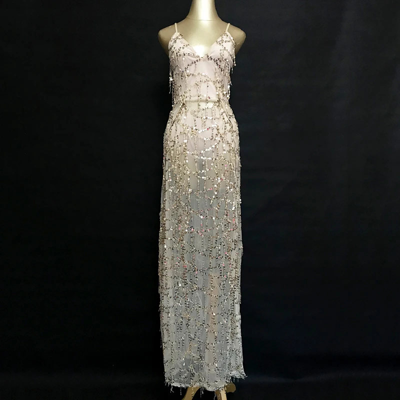 Джазовые танцевальные костюмы сексуальное длинное платье с глубоким V-образным